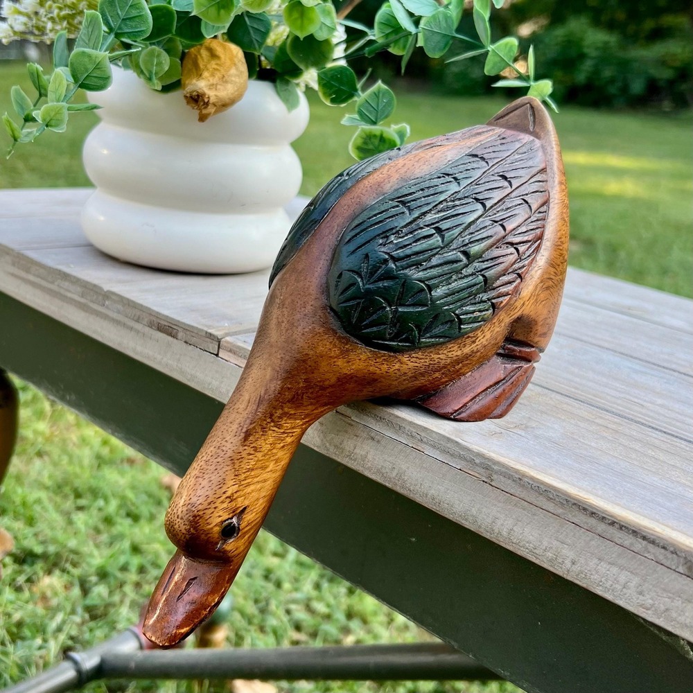 Vintage Carved Wood Shelf Sitting Duck